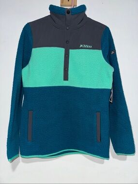 New Klim Snowmobile Brand Women’s Teal & Mint Sherpa Pullover Sweater Large